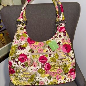 Lg Hobo Pink and Green New Vera Bradley Shoulder Bag - Summer floral pattern
